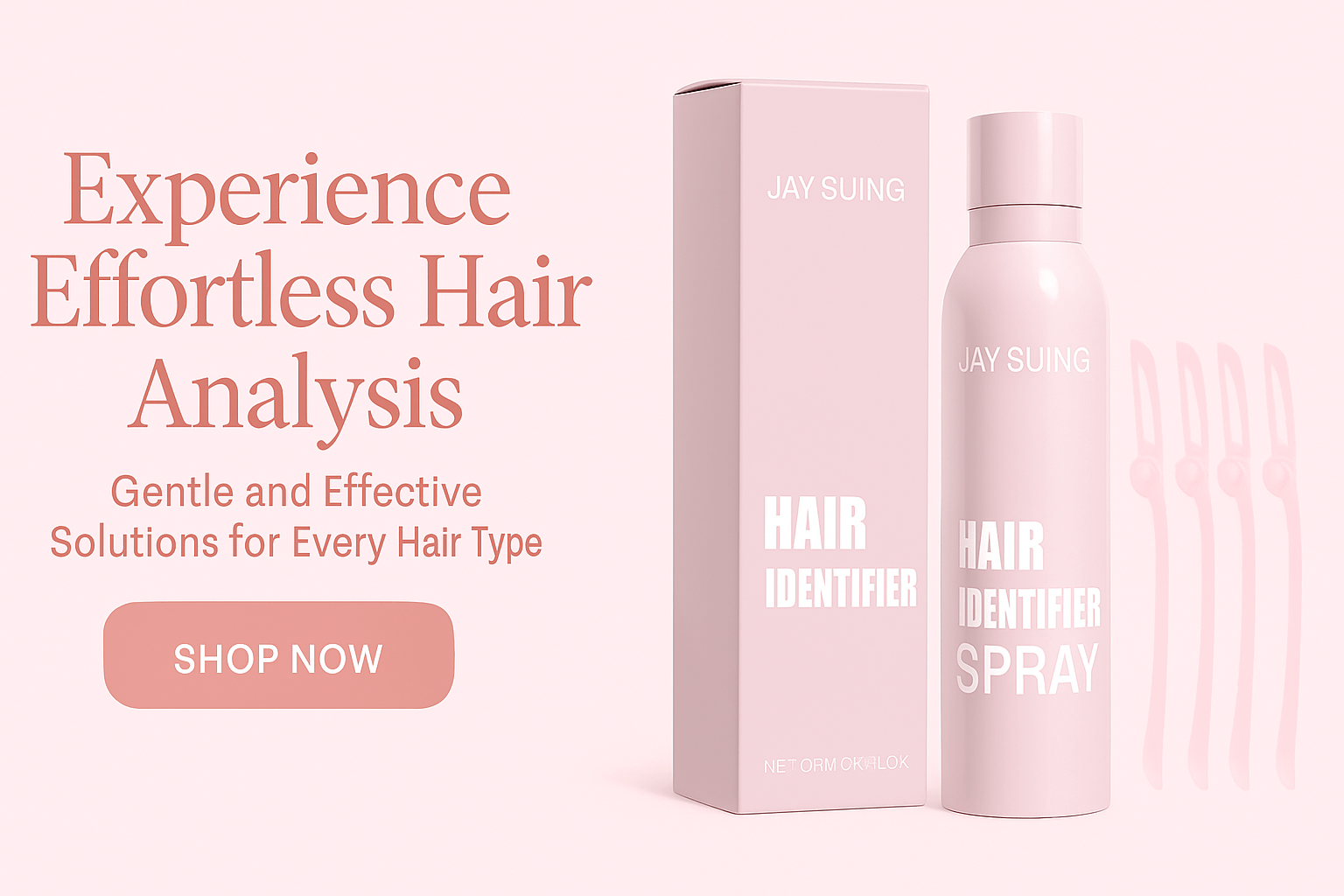 Pink hair product packaging with text on a white background